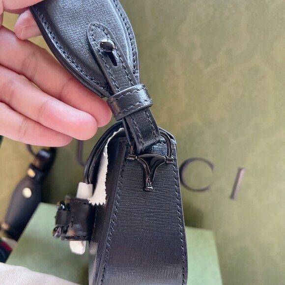 Gucci Azalea Horsebit 1955 Web Monochrome GG Mini HandBag Wallet On Strap Black - Picture 7 of 13